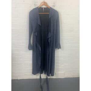 Free People Women's Shimmer Midi Wrap Dress Long Sleeves Navy Blue Size Small